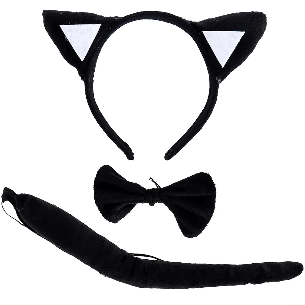 

3Pcs Baby Kids Cat Theme Costume Set Washable Cotton Material Easy Wear Headband Bow Tie Tail for Role Play Fun