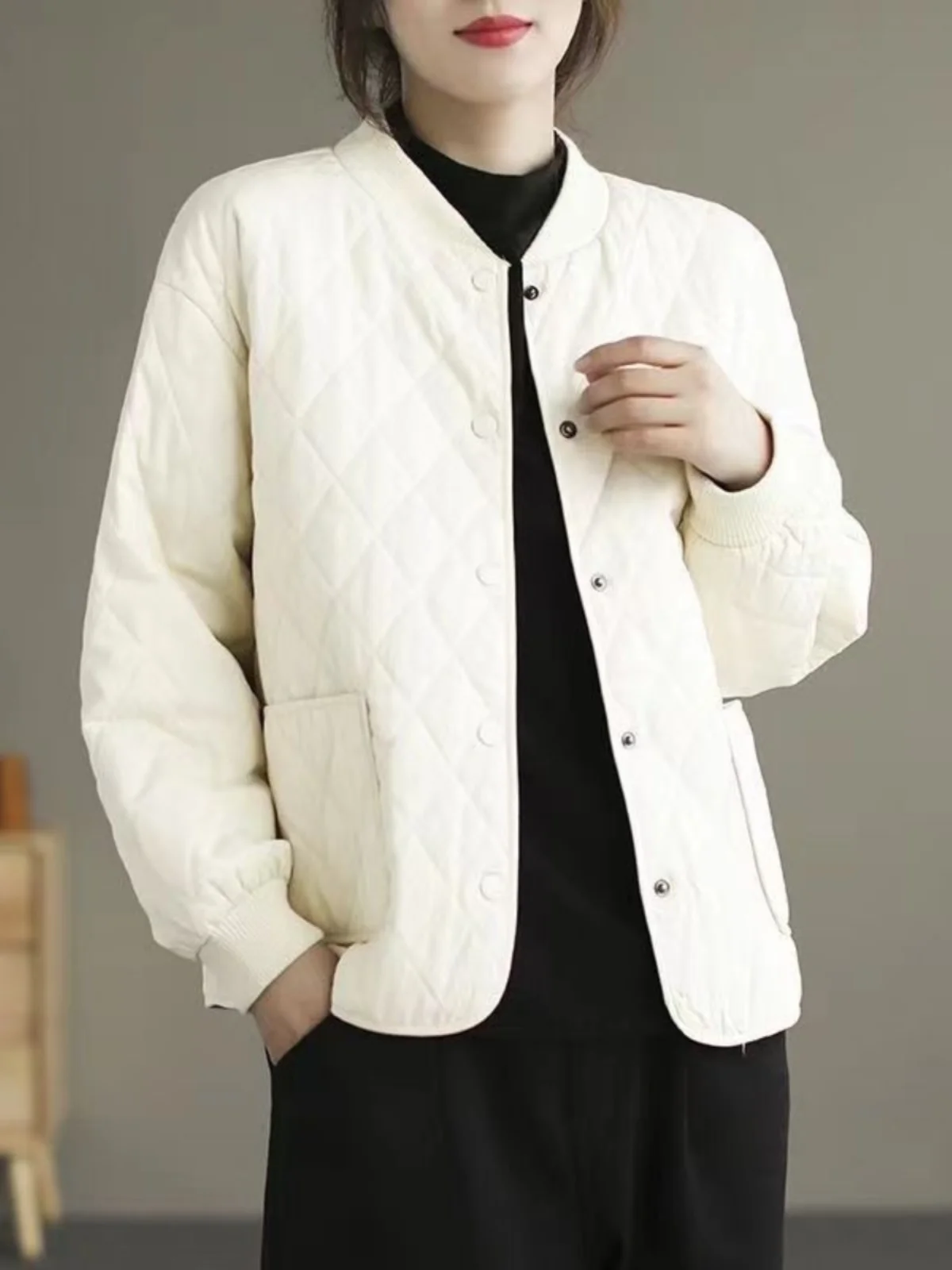 

Women's Cotton Jaet Lightweight ort Quilted Diamond Pattern Fall Winter New Sle Mommy's Clothes Pure Color Outerwear