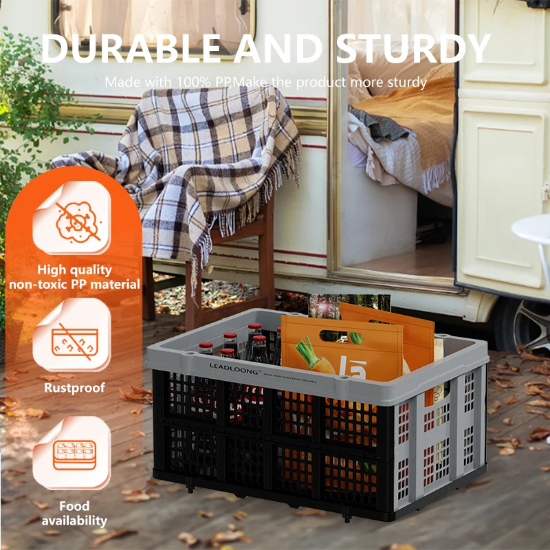 1Packs 50L Collapsible Crate Stackable Storage Baskets Storage Containers for Organizing Tools Books Drinks Camping & Transport