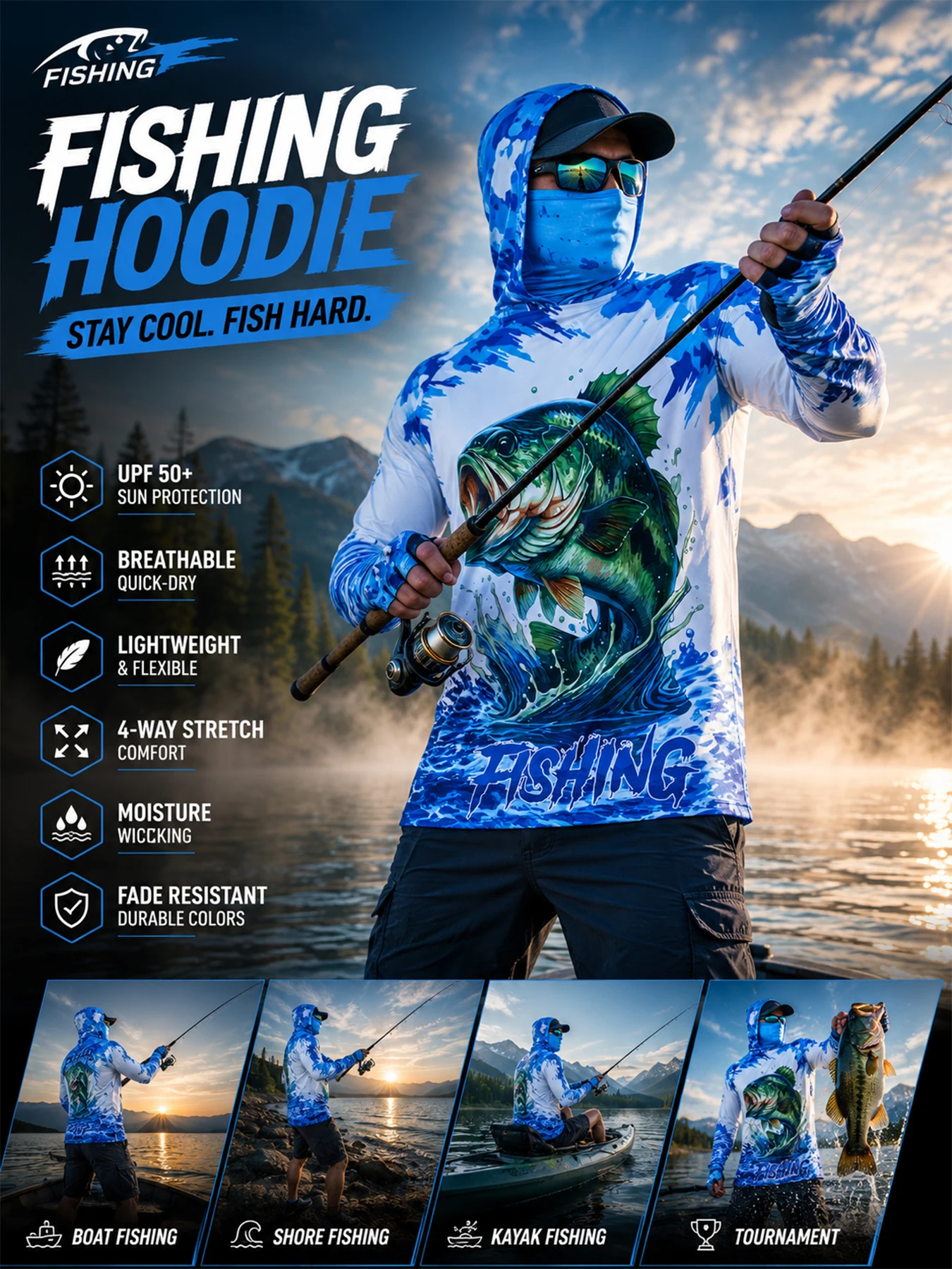 Fishing Hooded Shirt Upf 50 Fish Hoodies Cap UV Protection Long Sleeve Jersey Camisa Pesca Angeln Bekleidung Angling Tops Gear