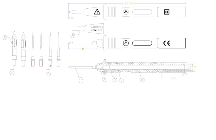 Multimeter-Test-Verlängerungskabel, Sonden, Nadelkabel-Set, Gewindeschnittstelle, austauschbare Sonde mit Krokodilen, SONDE – Detail 4
