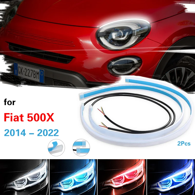 For Fiat 500X 2014-2022 Car LED Light Strip DRL Daytime Running Light Auto Headlight Surface Decorative Lamp Flowing Turn Signal