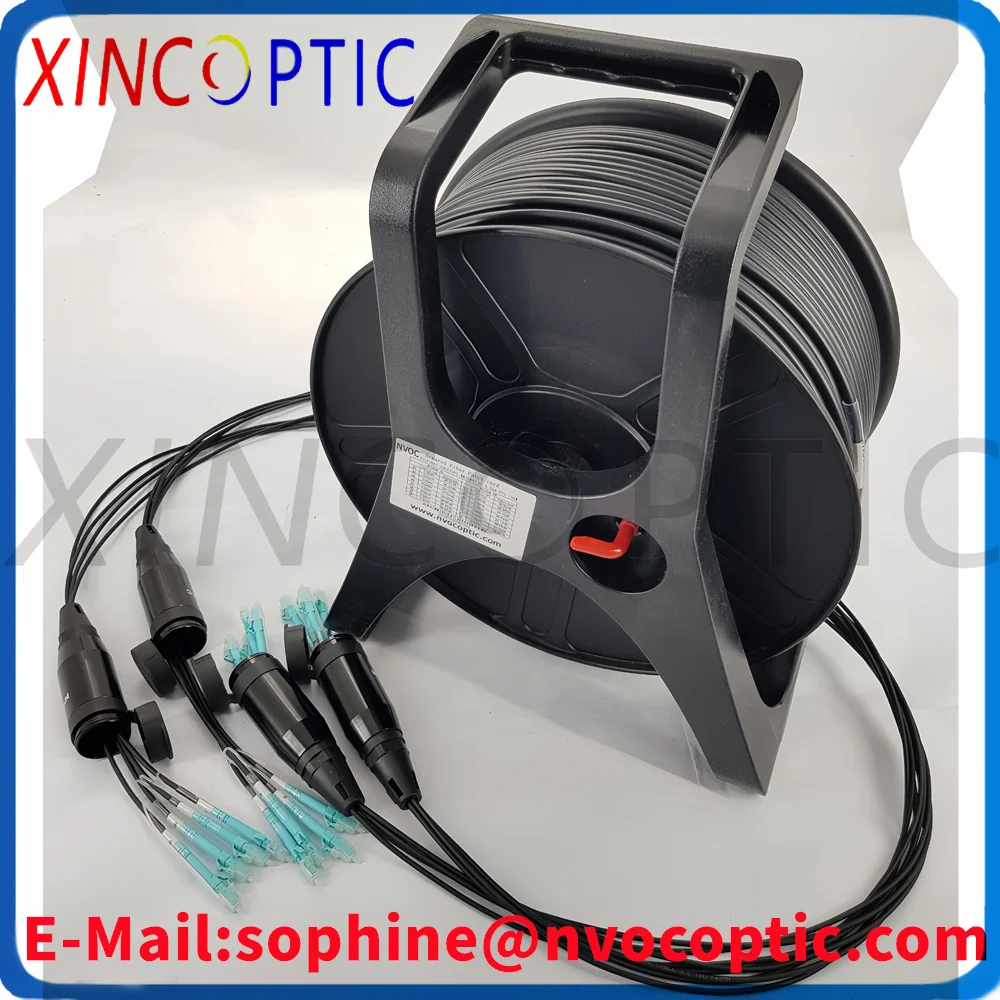 MM,8C OM4,6.0mm Armored Black TPU Cable,PDLCUPC Fiber Optic Patch Cord,1M From Black Plug to LC Connector,150M With PCD310 Reel