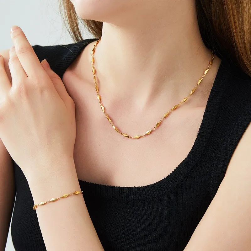 Fashion Stainless Steel Ingot Chain Necklace Clavicle Chain Neck Plated 18K Gold DIY Jewelry