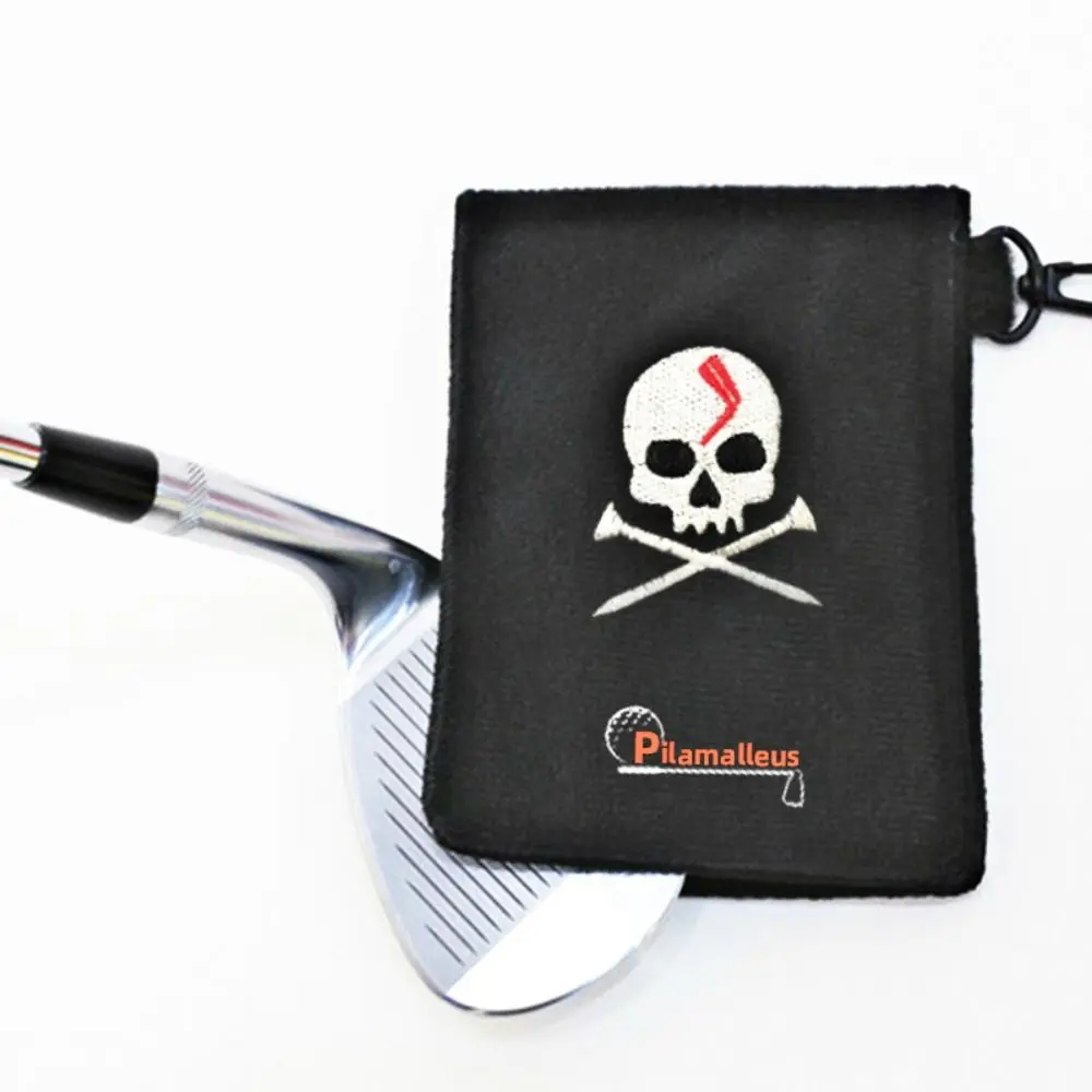 Skull Pattern Magnetic Golf Towel with Carabiner 15x10.5cm Golf Club Wiping Cloth Minimalist Design Strong Magnet