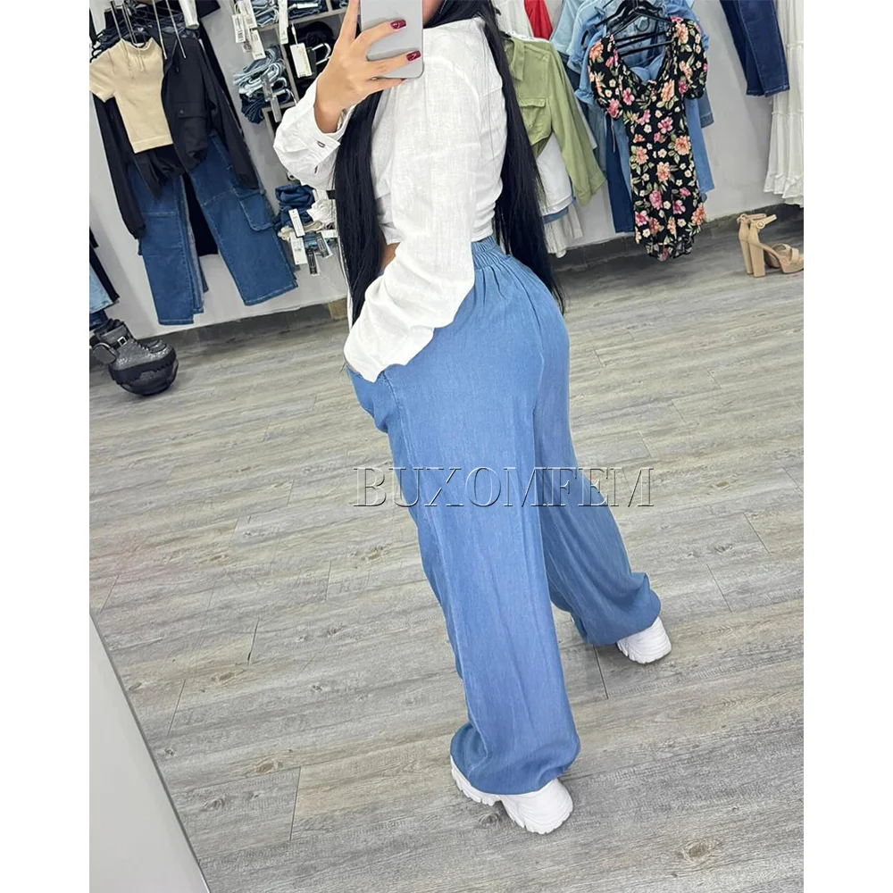 2024 stilvolle Mode neue Jeans mit hoher Taille einzigartige individuelle Retro Straight Leg Wrap Hüften lässig täglich lose Hosen für Frauen