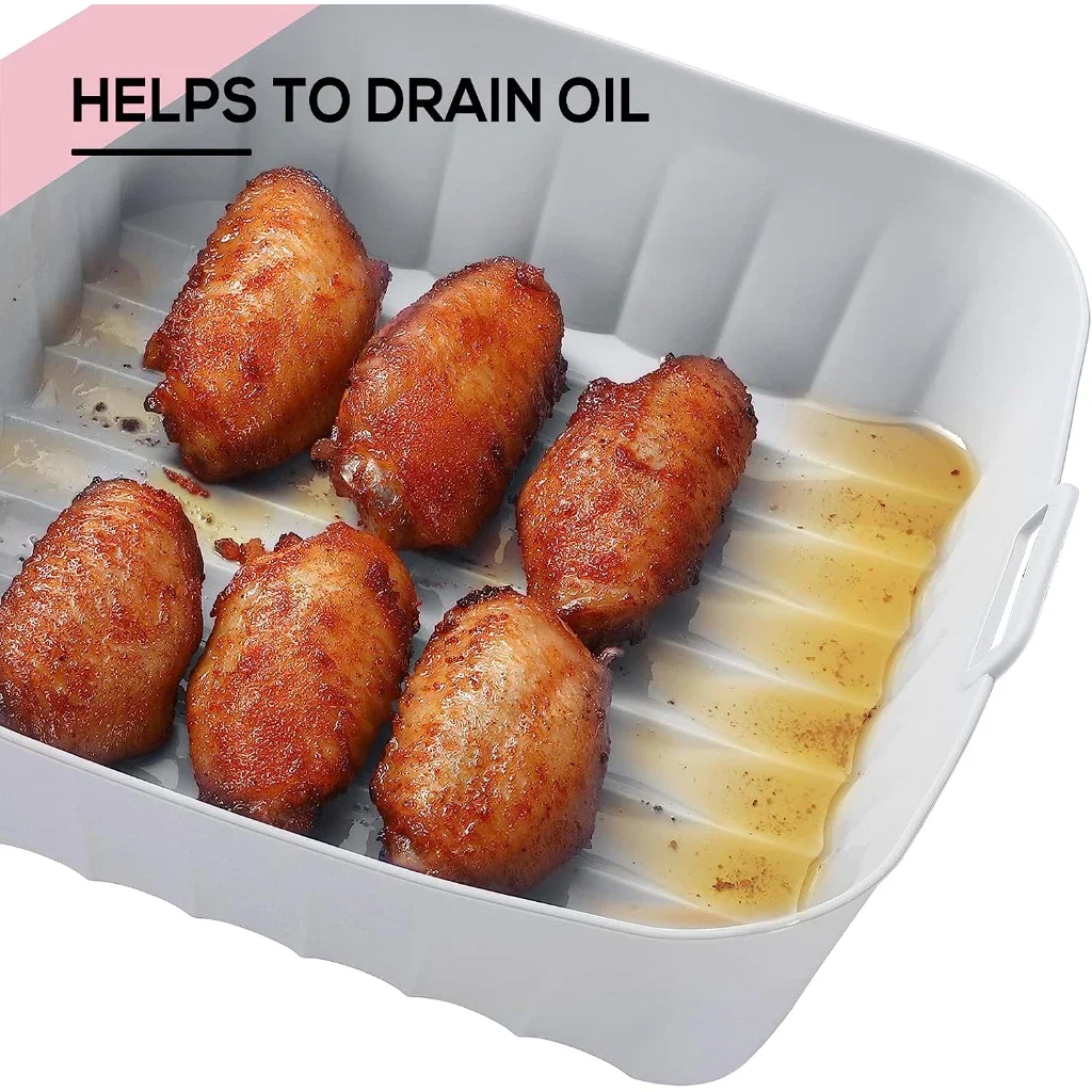 Imagen 4: Bandeja para hornear con estera para freidora de aire de silicona, estera para hornear de silicona de grado alimenticio engrosada, bandeja para hornear freidora de aire para el hogar, estera cuadrada para hornear