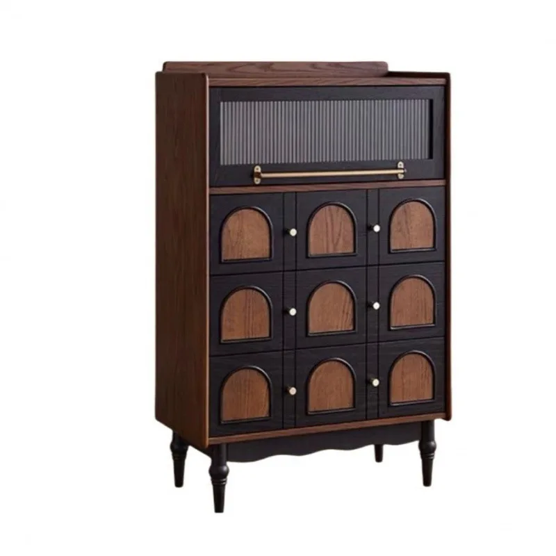 

Скандинавский средневековый обеденный боковой ретро простой шкаф для хранения французского цельного дерева, встроенный настенный шкаф для гостиной, кухни