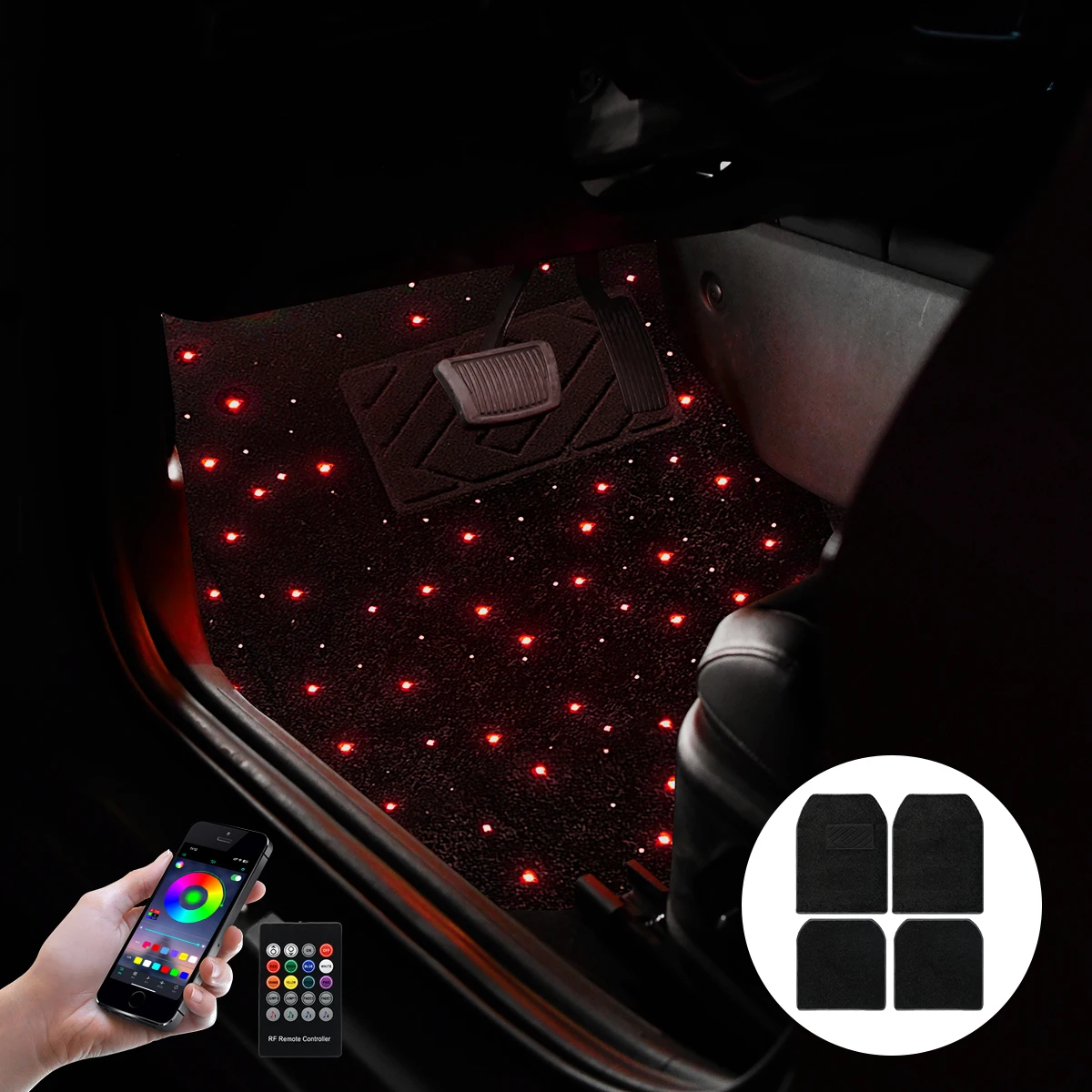 

12V Starlight Car Mat Car Full Starlight carpet Starlight foot mat change color belt app Remote Control Light Effect LED Rugs
