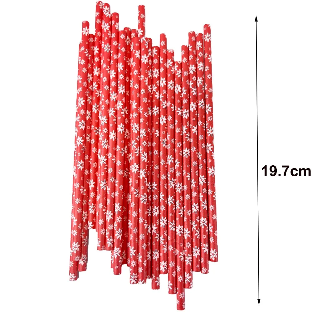 50 stücke Weihnachten Papier Strohhalme Weihnachten Baum Elch Schneeflocken Gestreiften Strohhalme Einweg Biologisch Abbaubare Trinkhalme Weihnachten Liefert – Detail 3