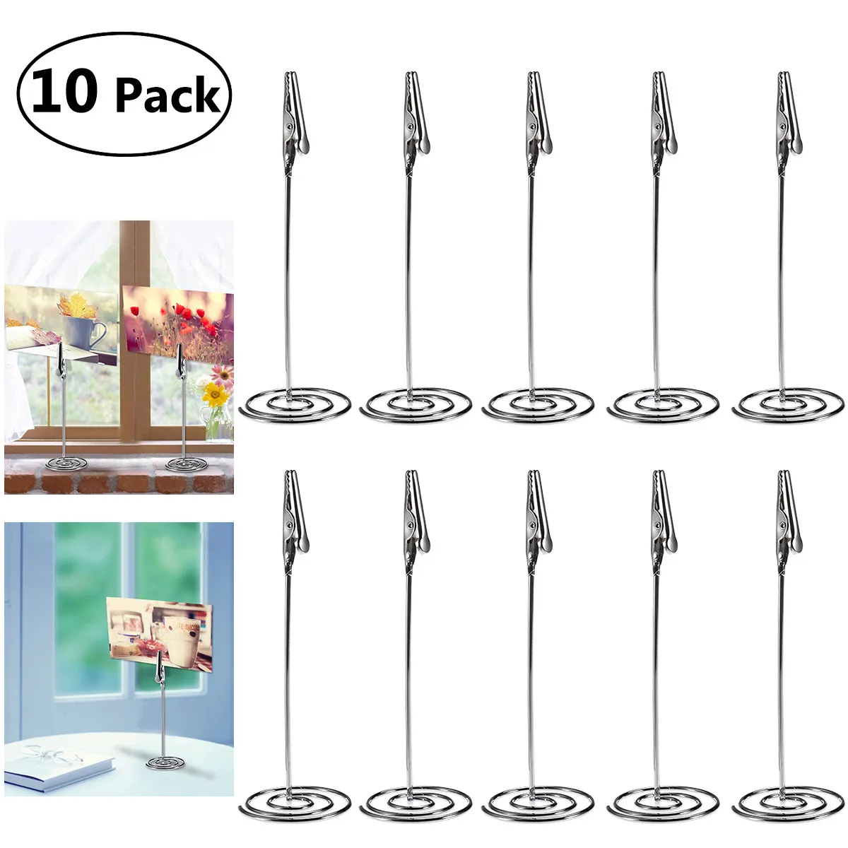 10Pcs Modern Desktop Memo Clip Stand Stainless Steel Base Flexible Rope Clip for Notes Photos Messages Limited