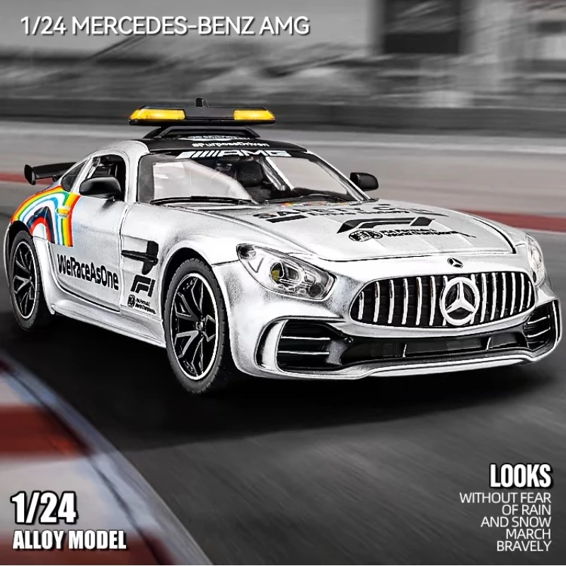 1:24 Mercedes Benzs AMG GT GTR Safety Car Alloy Scale Car Model Diecast Metal Sound＆Light Miniature Car Vehicles Kids Toy Gifts