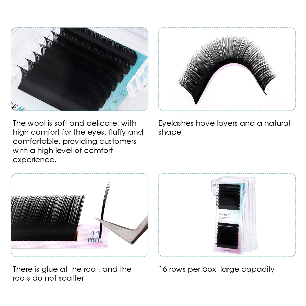 Gemerry Camellia Classic Eyelashes Extension 16 Row Mink Silk Tilted 115° Comic Oblique Flying Style Individual Lash For Makeup