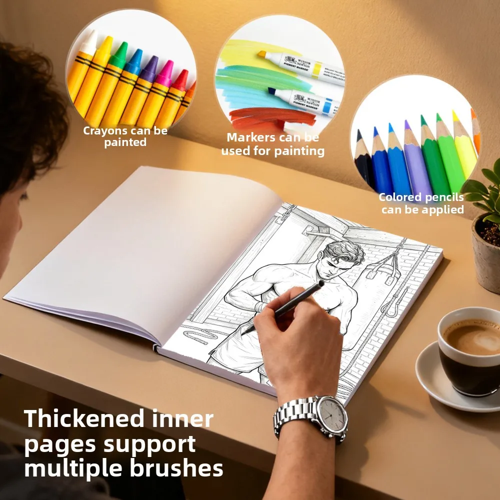 New Hot Selling A4 Men's Charm Adult Coloring Book, Simple Doodle Drawing Fill-in Painting Book