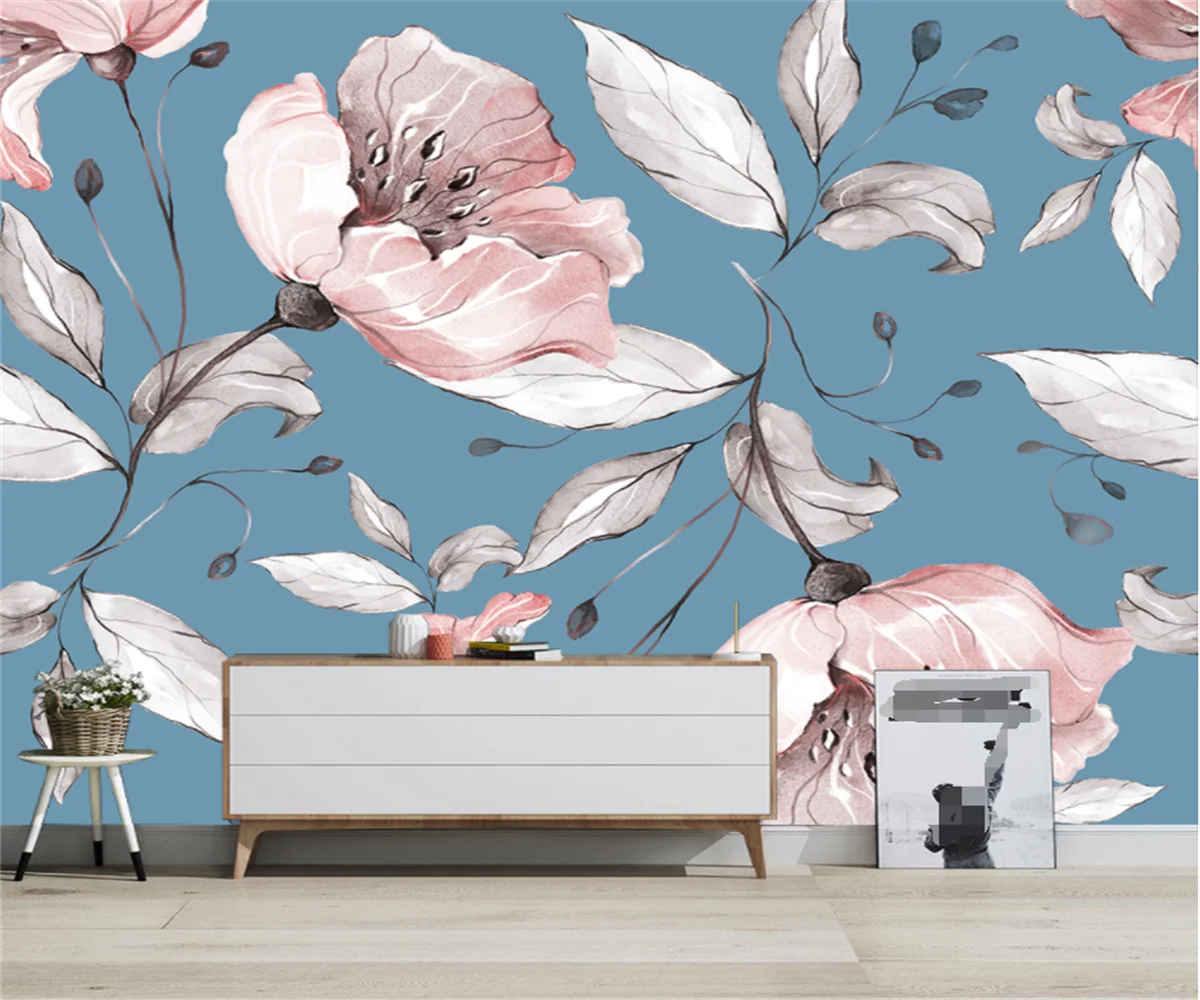 Customized size wallpaper, rose wallpaper, countryside flowers, tree branches, decorative paintings, plant leaves 3d wallpaper