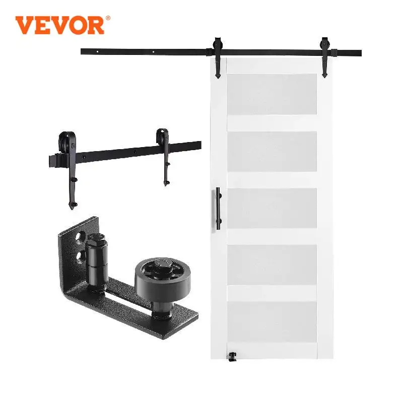 

VEVOR Barn Door and Hardware Kit Wood and Glass Sliding Barn Door Smoothly and Quietly Barn Door Kit 8in1 Floor Gide