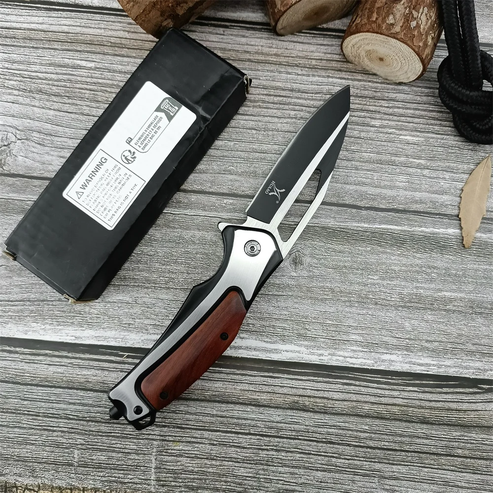 HUAAO DA130 Bearing Flipper Folding Pocket Knife 5Cr13Mov Blade Colored Wood Handle Camping Hunting EDC Tactical Knife Tool