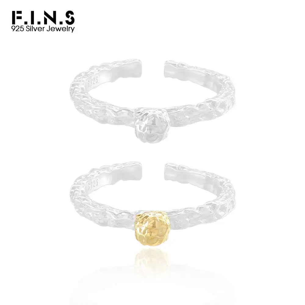 

F.I.N.S Texture S925 Sterling Silver Lava Bead Ball Rings For Women Stack Uneven Open Index Mid Finger Fine Jewelry Accessories