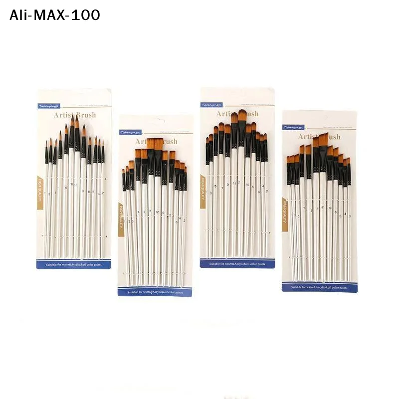 【AV】12 Pcs DIY Oil Acrylic Painting Art Paint Brushes Supplies Nylon Hair Wooden Handle Watercolor Paint Brush Pen Set Learning