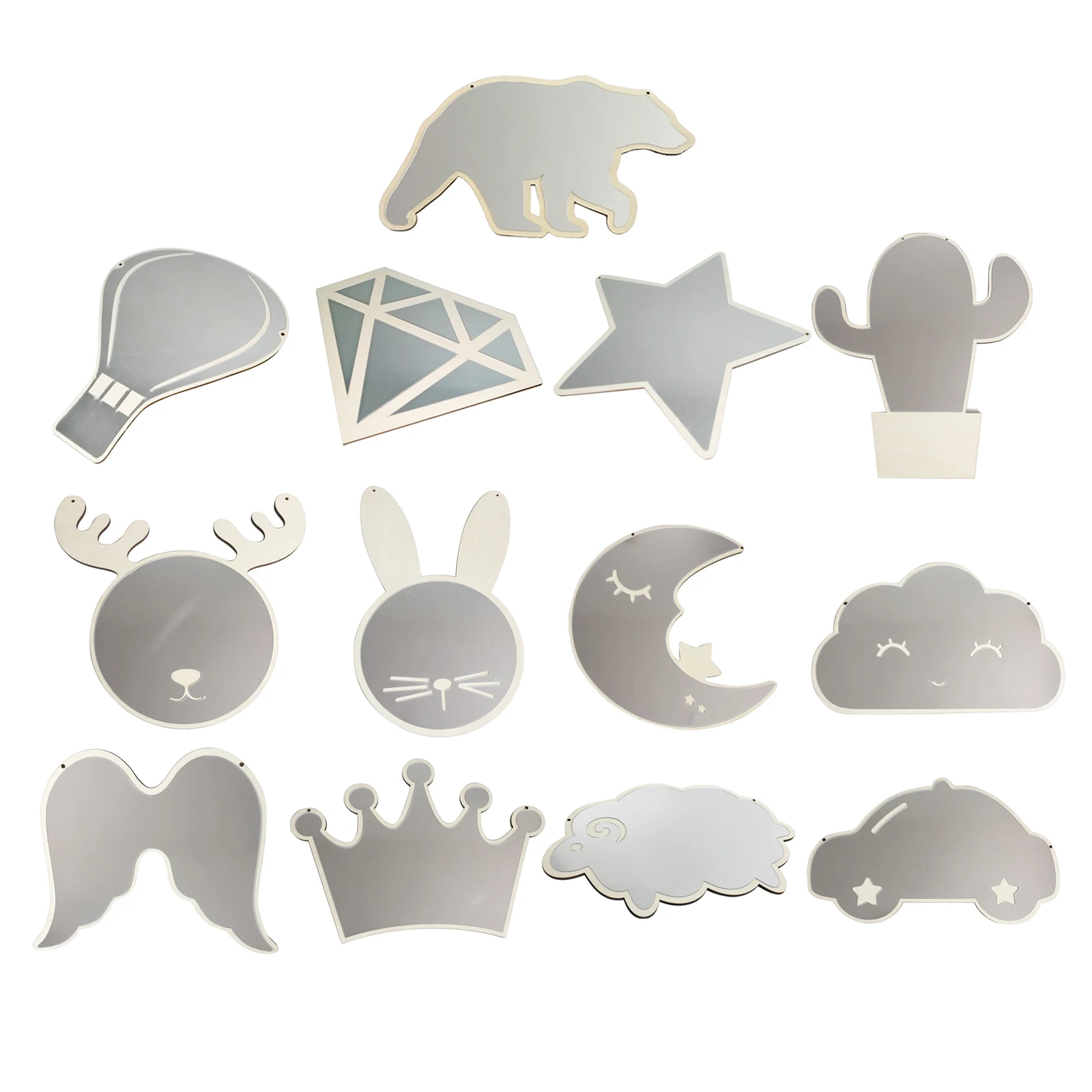 Acrylic Mirror Acrylic and Wood Nordic Cartoon Irregular Wood Mirror Glass Frameless Wall Stickers for Hallway Safety Bedroom