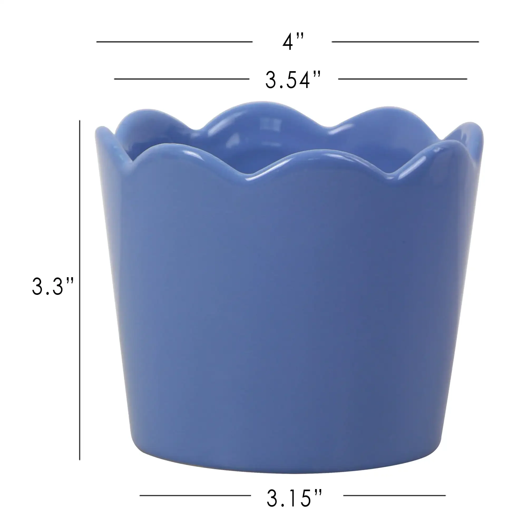 4in Scallop Blue Round Ceramic Planter