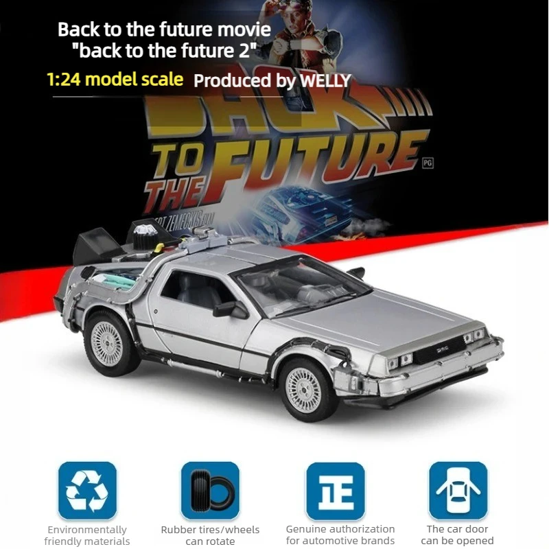 WELLY 1:24 Coche de Juguete de Aleación a Escala del DMC-12 Delorean de Regreso al Futuro, Modelo de Coche de Aleación Fundida a Presión, Regalo Coleccionable