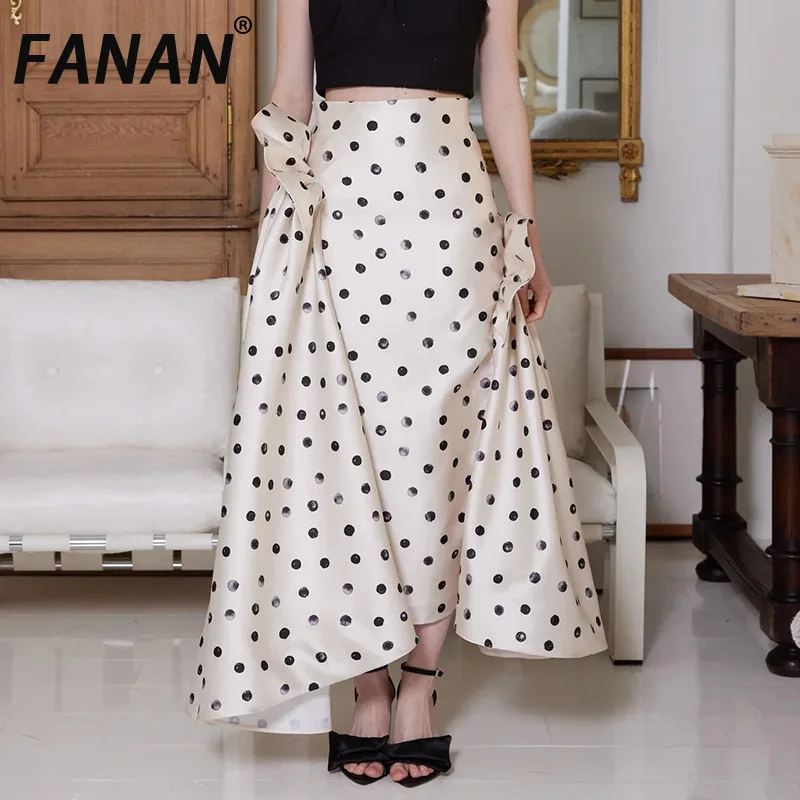 

FANAN Elegant Ruffles Design Skirts For Women High Waist Contrast Color A-line Mid-length Skirt Office Lady 2025 Summer New
