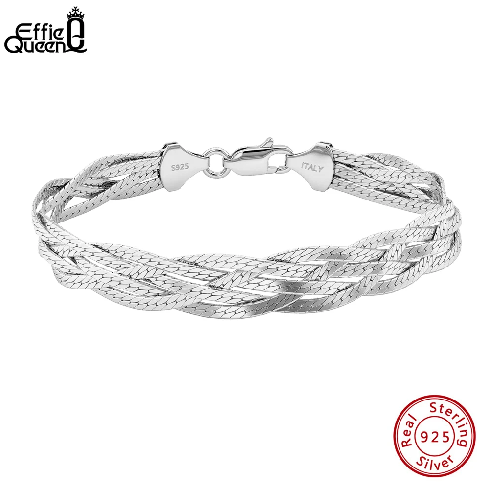 EFFIE QUEEN Flat Side Chain on Hand 7MM Bracelet 925 Sterling Silver Multiyaer Link Chain Bracelet Unisex Trendy Jewelry SB220