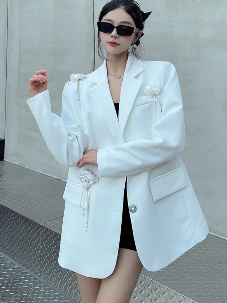 Damen 2025, einfarbig, lockere Anzugjacken, elegant, leicht, luxuriös, hochwertige, maßgeschneiderte Mäntel, dreidimensionale Blumen-Perlen-Blazer