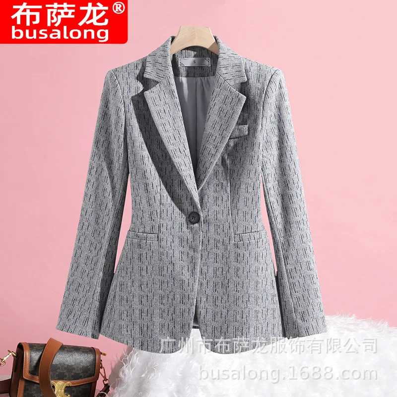 

2025Новый стильный модный костюм, повседневный женский профессиональный пиджак с длинными рукавами, официальная женская одинарная куртка, рабочая одежда8341