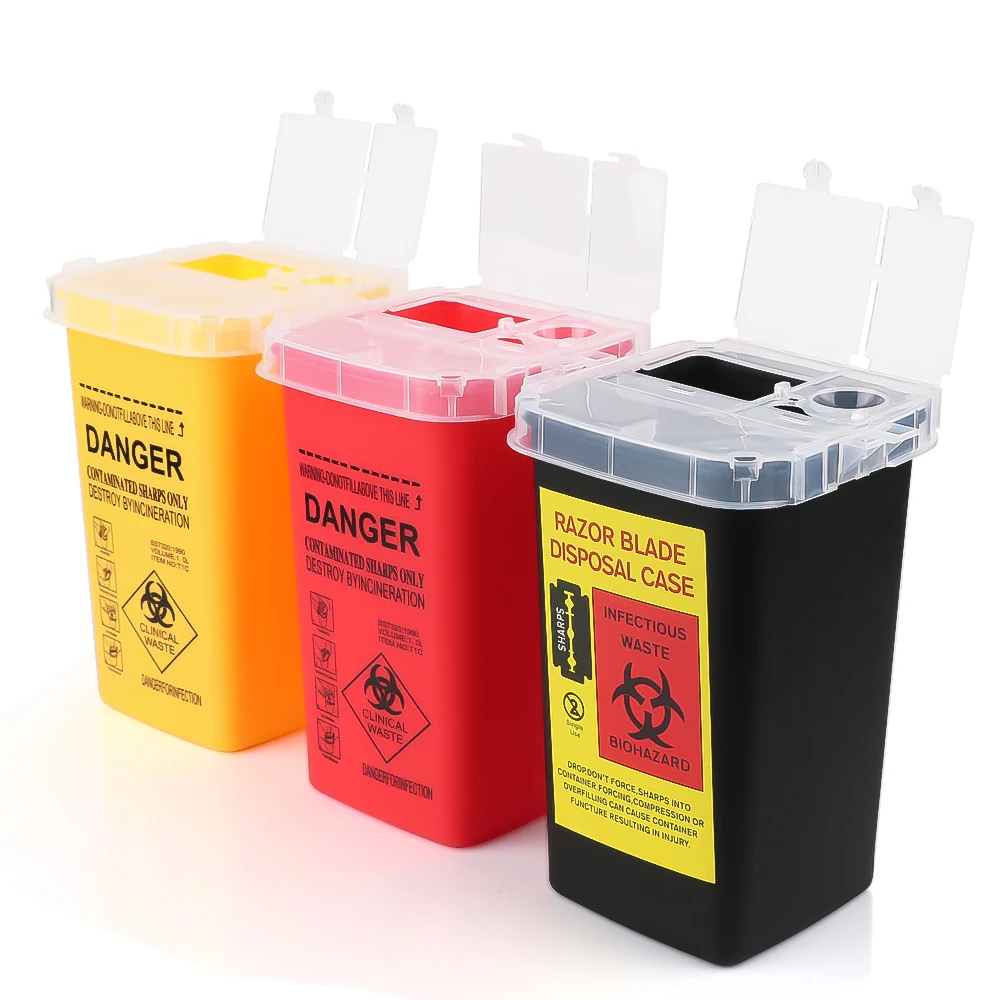 1L Tattoo Sharp Container Professional Sharp Waste Bin for Tattoo Supplies Needle Disposal & Tattoo Needle Waste Box