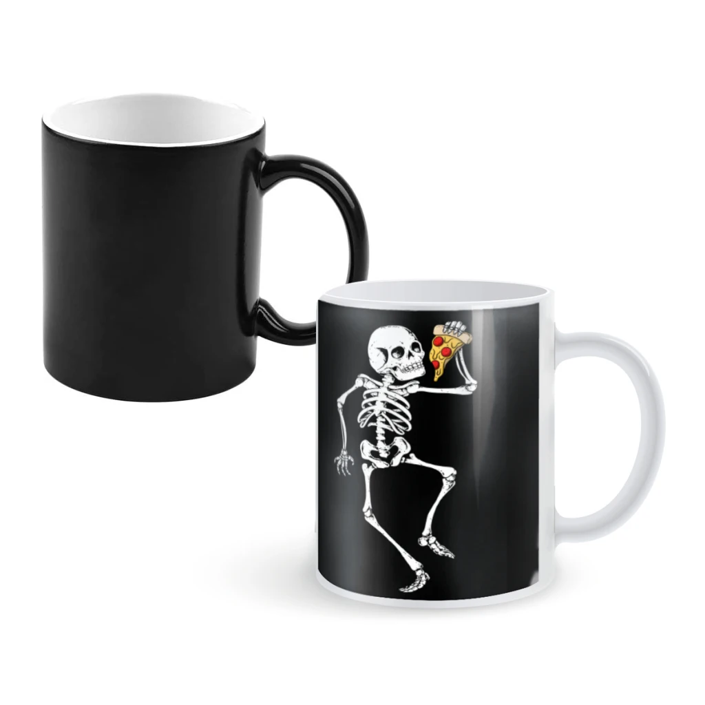 

A skeleton enjoying a slice of pizzaCoffee Mugs And Mug Creative Color Change Tea Cup Ceramic Milk Cups Novelty Gifts