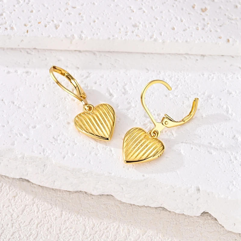 

925 Sterling Silver Earrings Women Sparkling Gold Heart Pattern Drop Earring For Anniversary Wedding Jewelry Gifts