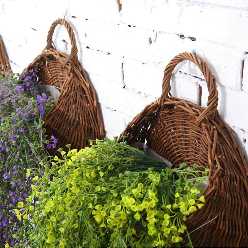 Handmade Woven Hanging Basket Natural Wicker Hanging Storage Basket For Home Garden Wedding Wall Decoration