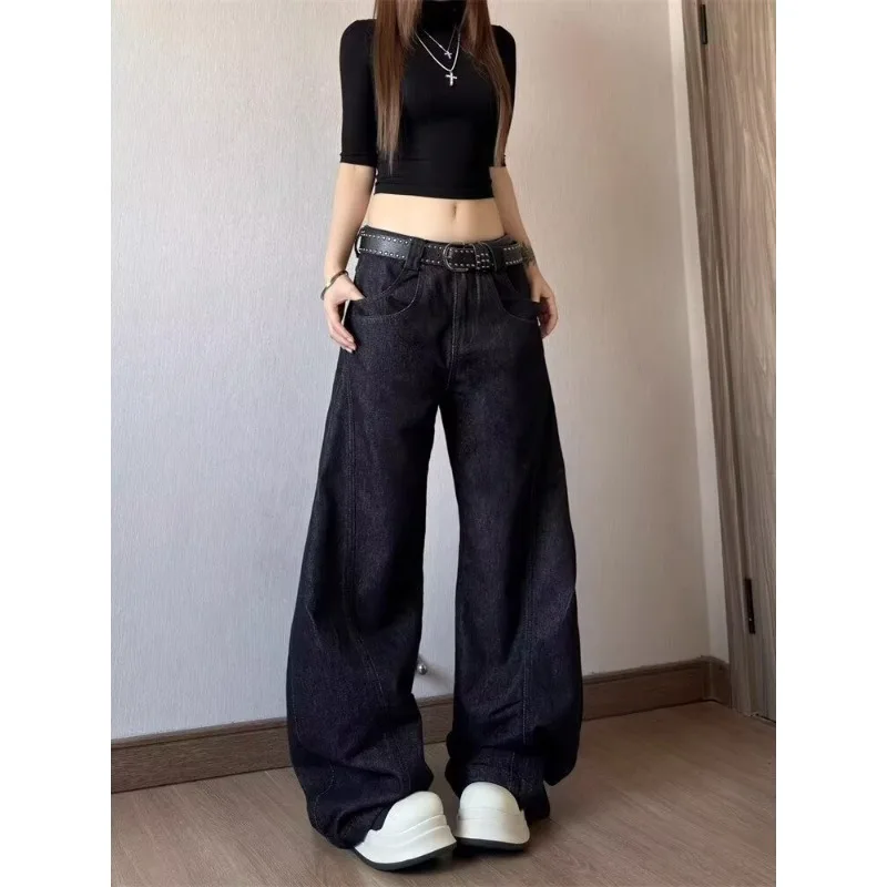 Loose Jeans Womens Jeans Spring Collection Black Vintage Wide Leg High Waist Comfort Fit Flowy Straight Cut Long Pant