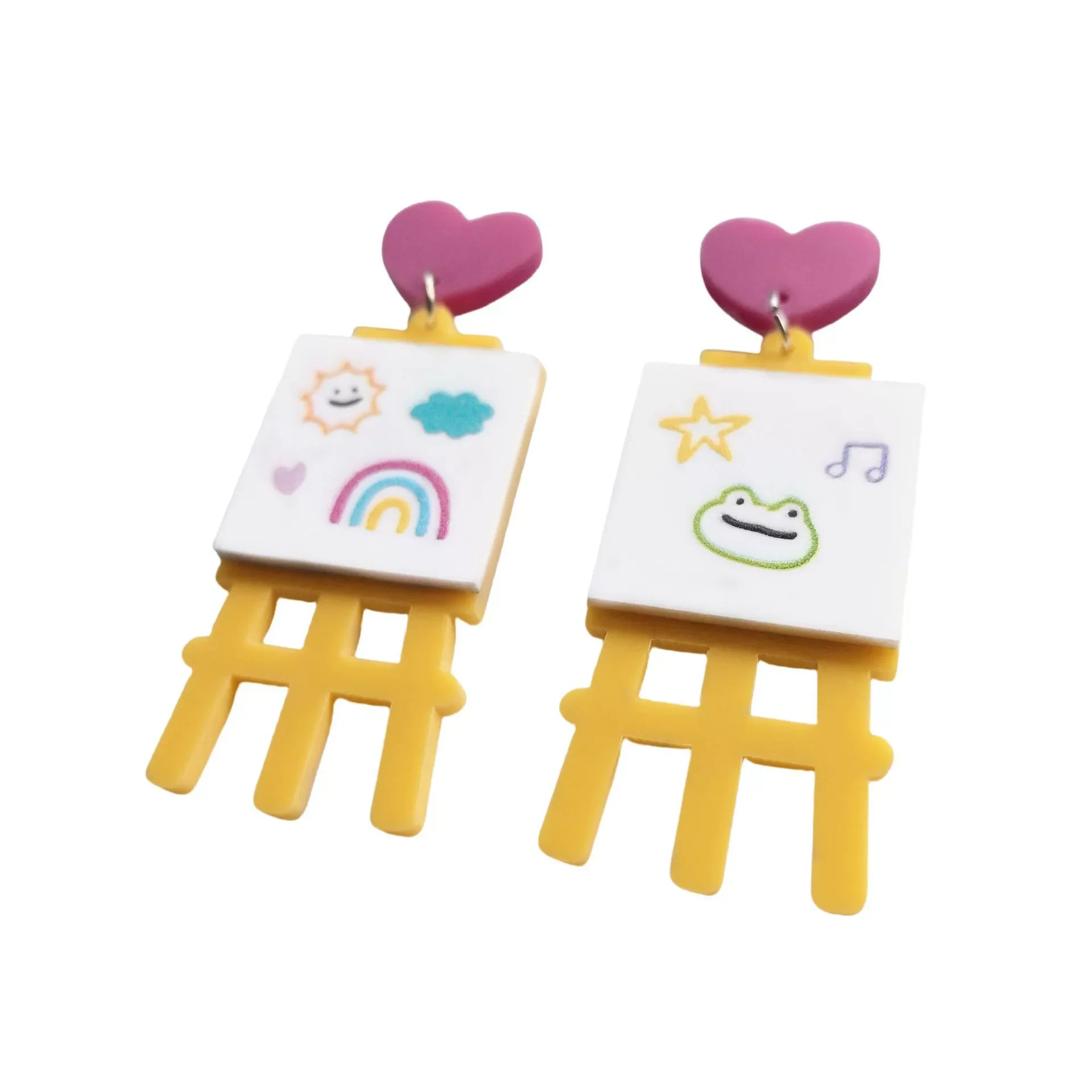 New Acrylic Cute Cartoon Drawing Board Earrings for the New School Season Mini Bracket Sun Rainbow Cloud Love School Earrings