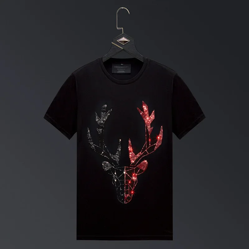 

Plus Size 2025 Deer Diamonds T Shirts Men Clothing Short Sleeve Summer Streetwear O Neck Slim Tshirts Camiseta Fashion Hombre