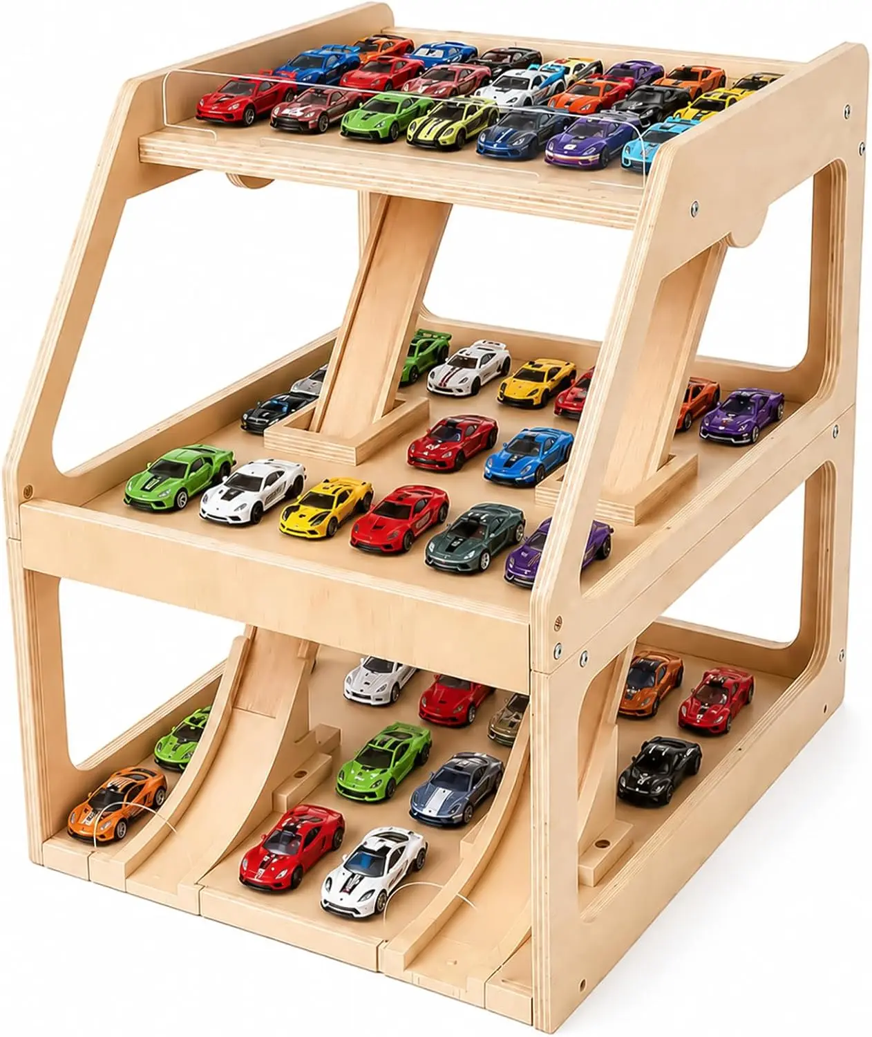 3-Level Wooden 1/64 Model Car Display Rack, Parking Garage Storage Organizer
