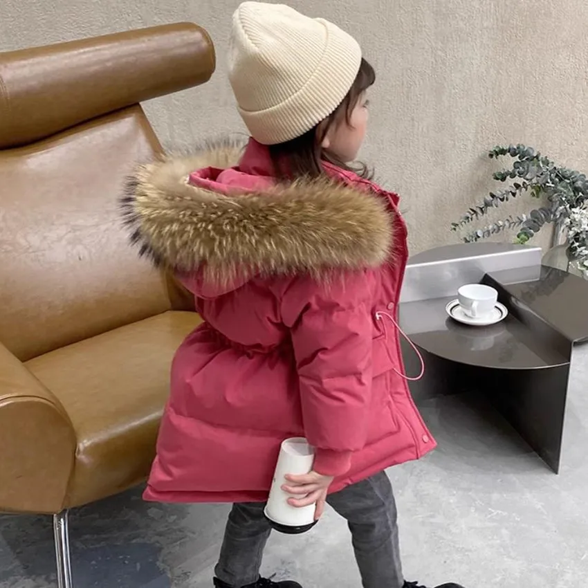 

Baby Girl And Boys Down Jacket Winter New Real Fur Collar White Duck Down Outerwear Kids Parka Down Coats 2-12 Years Wz1252