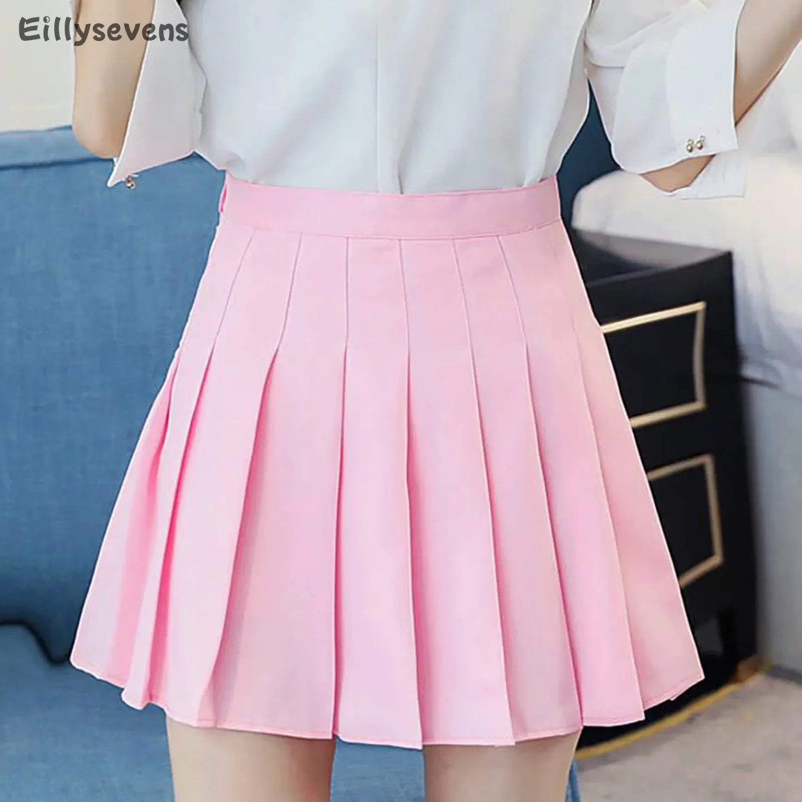 

Women's High Waist Pleated Skirt Fashion Slim Waist Casual Tennis Skirts Japanese campus style mini skirt solid color faldas