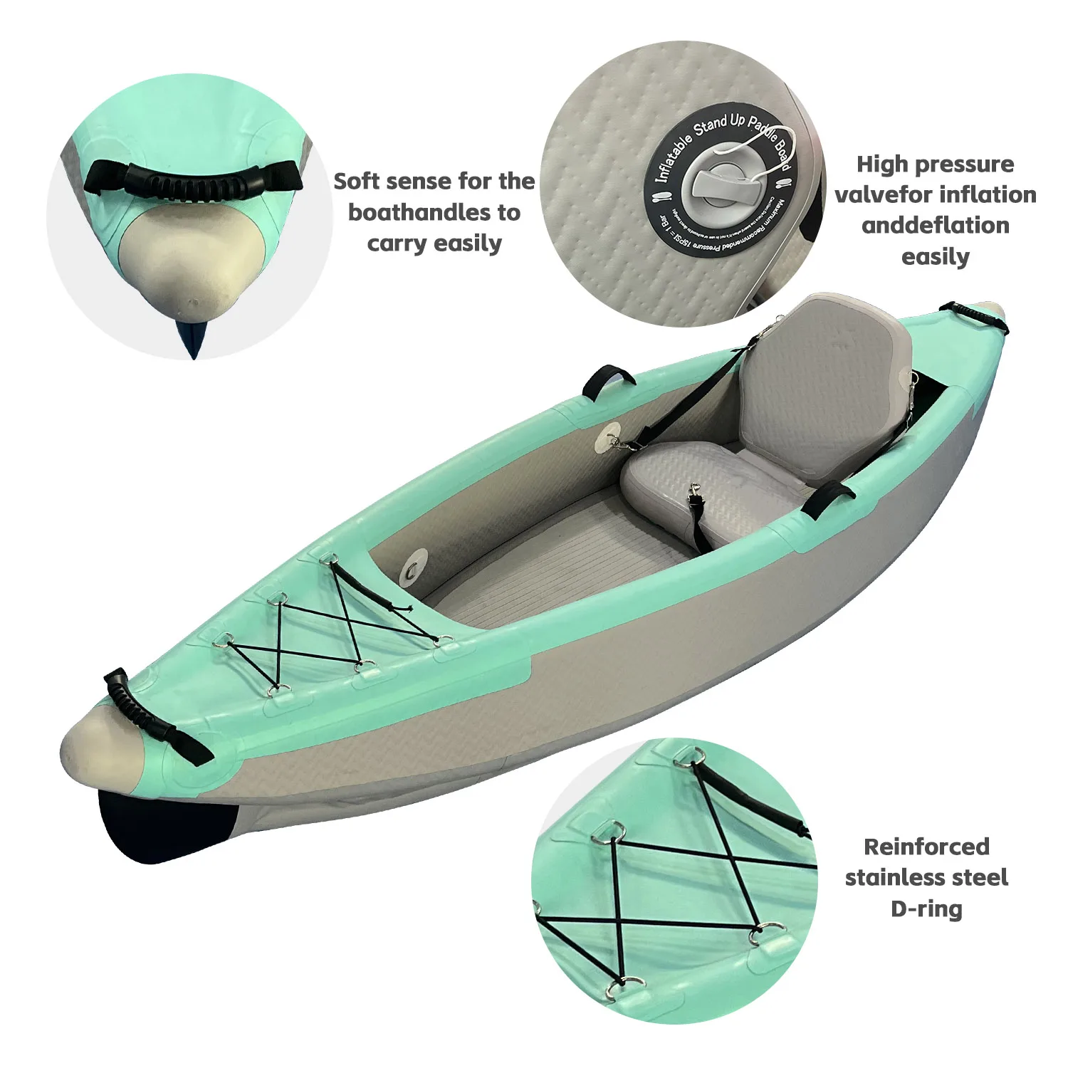 Customized Logo 2-Person Transparent Inflatable Kayak PVC+EVA Hull For Fishing With 1-Person Drop Stitch Design For Lake Use