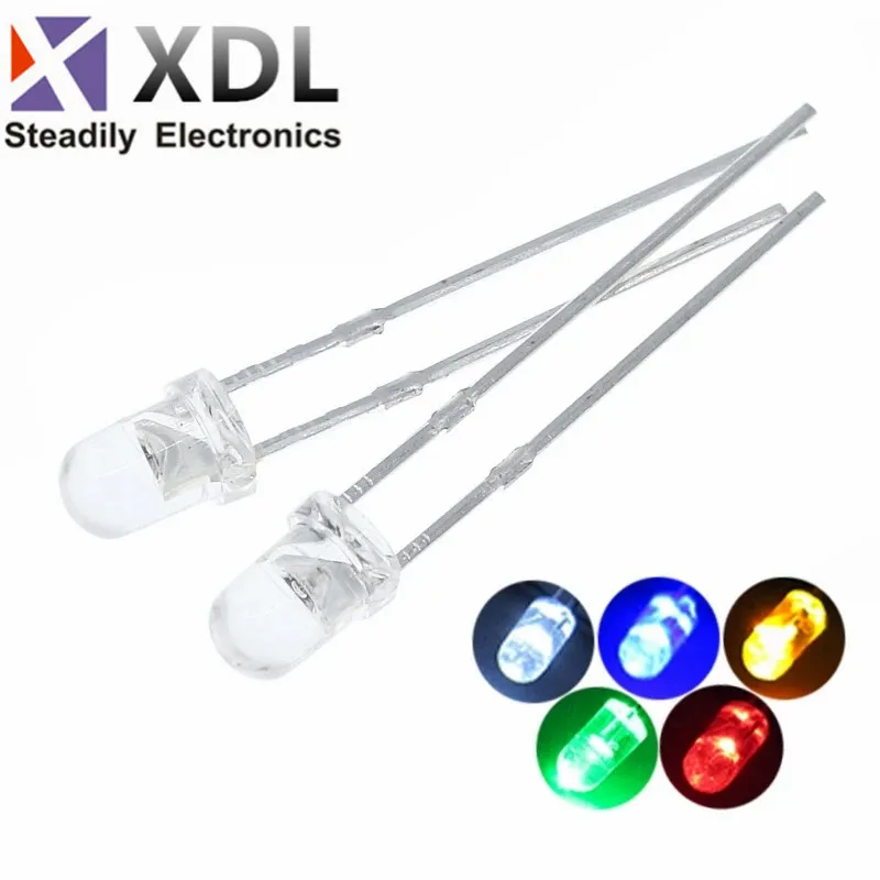 

100Pcs F3 Ultra Bright 3MM Round Water Clear Green/Yellow/Blue/White/Red LED Light Lamp Emitting Diode Dides Kit