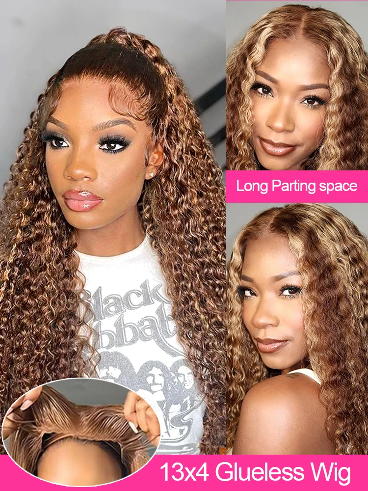 تسليط الضوء على أومبير قبل قطع شعر مستعار غلويليس ارتداء والذهاب مجعد 100% شعر الإنسان موجة عميقة الباروكات الأمامية 13x4 13x6 HD الدانتيل الباروكات الأمامية