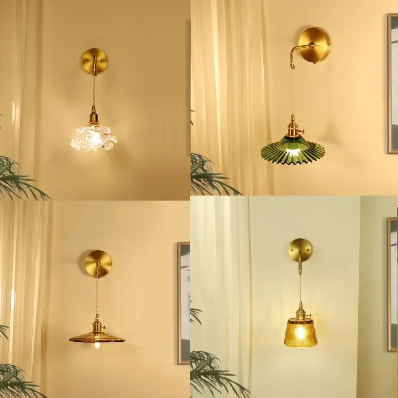

Retro Nordic Simple Restaurant Porch Balcony Bay Window Aisle Brass Glass Chandelier Lotus Leaf Modeling Lamps