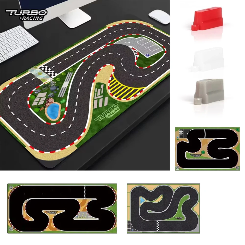 TURBO RACING Scène Track Runway Mat 50x95cm 160x90cm 120x80cm 1/76 Mini Afstandsbediening Auto Desktop Track Cement Pier Obstakel