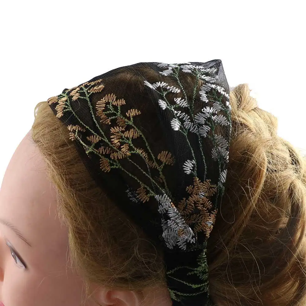 

Wide-Brimmed Women Embroidery Floral Lace Korean Hair Band Headdress Turban Headband Hair Accessories