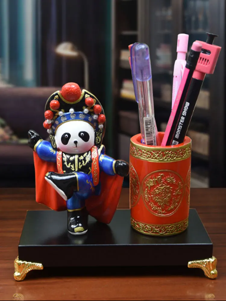 

Peking Opera Facial Makeup Pen Holder Ornaments Sichuan Opera Character Face-changing Panda Chinese Characteristic Gifts Office