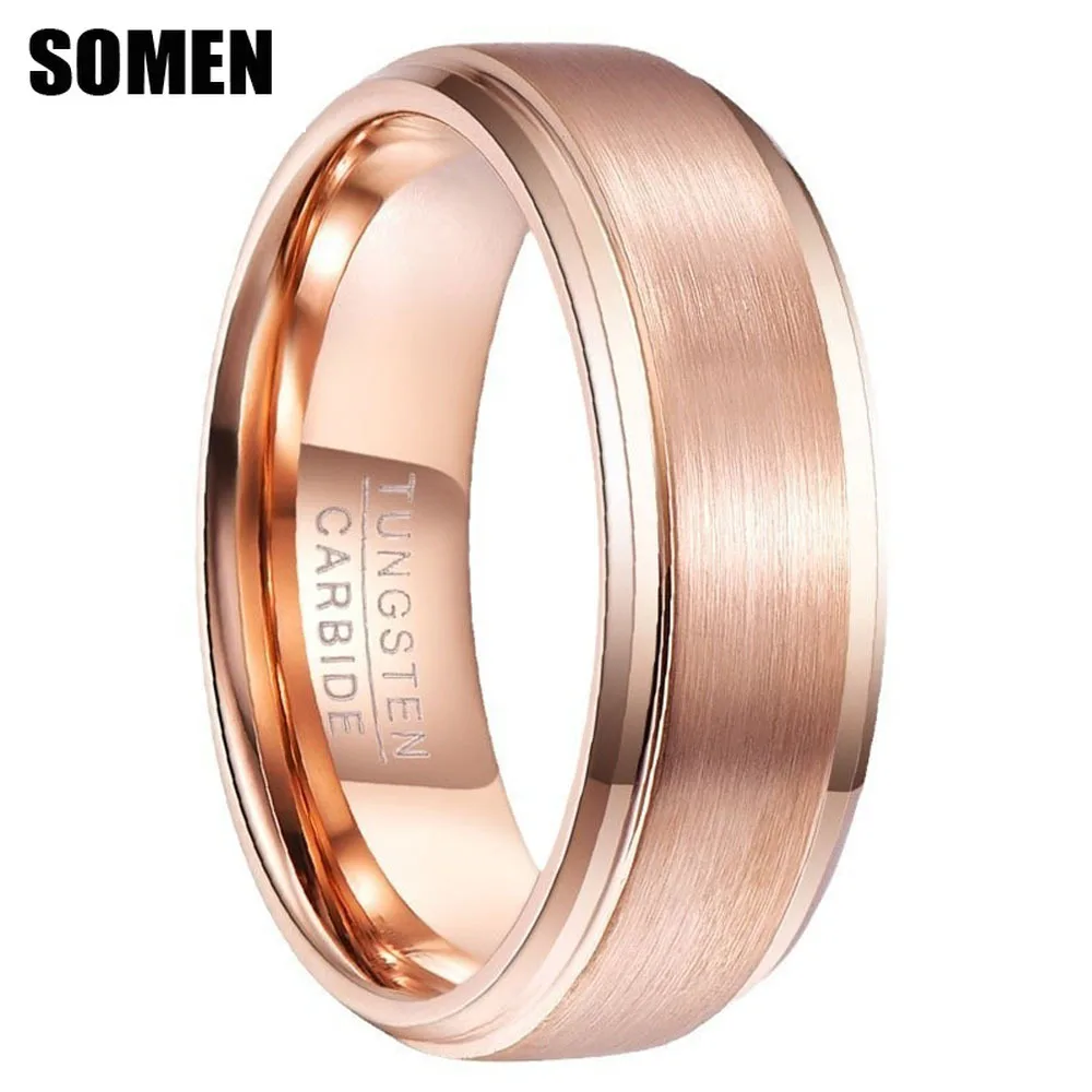 Somen 8mm Rose Gold Color Tungsten Carbide Wedding Rings For Men Women Brushed Engagement Band Couple Jewelry Gift Hombre Bague