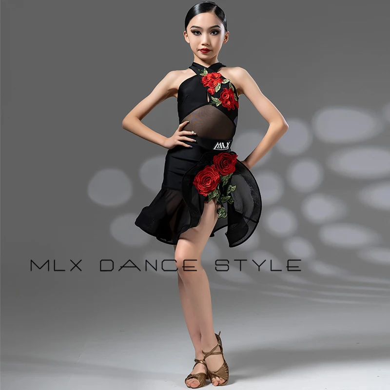 

Новинка 2023 года, тренировочная одежда для латинских танцев для девочек, топ с висящей юбкой в виде рыбьей кости, детская одежда для латинских танцев, чача-румба, DQS20275