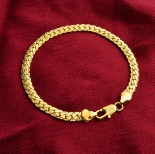 Luxury 24K 9999 Pure Gold real gold 5MM Side Chain Lobster Buckle Flat Snake Bone Necklace for Men and Women